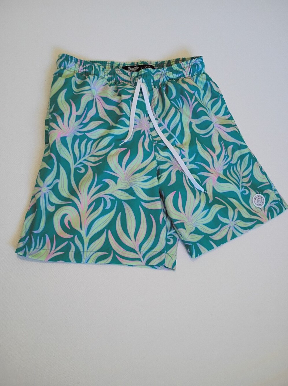 Brooklyn Cloth Leafy Tropical Print Volley Swim Trunks - Men's Medium